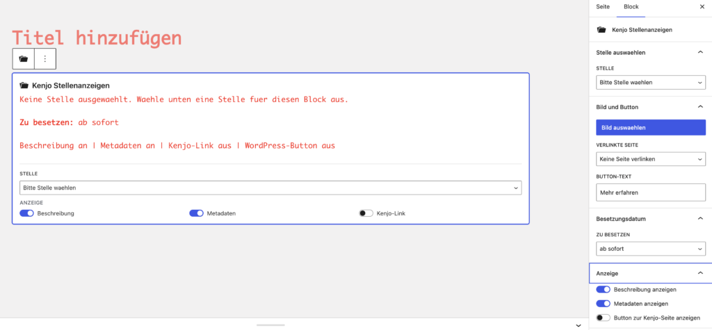 Kenjo Careers WP Plugin Stellenanzeigen Gutenberg Block